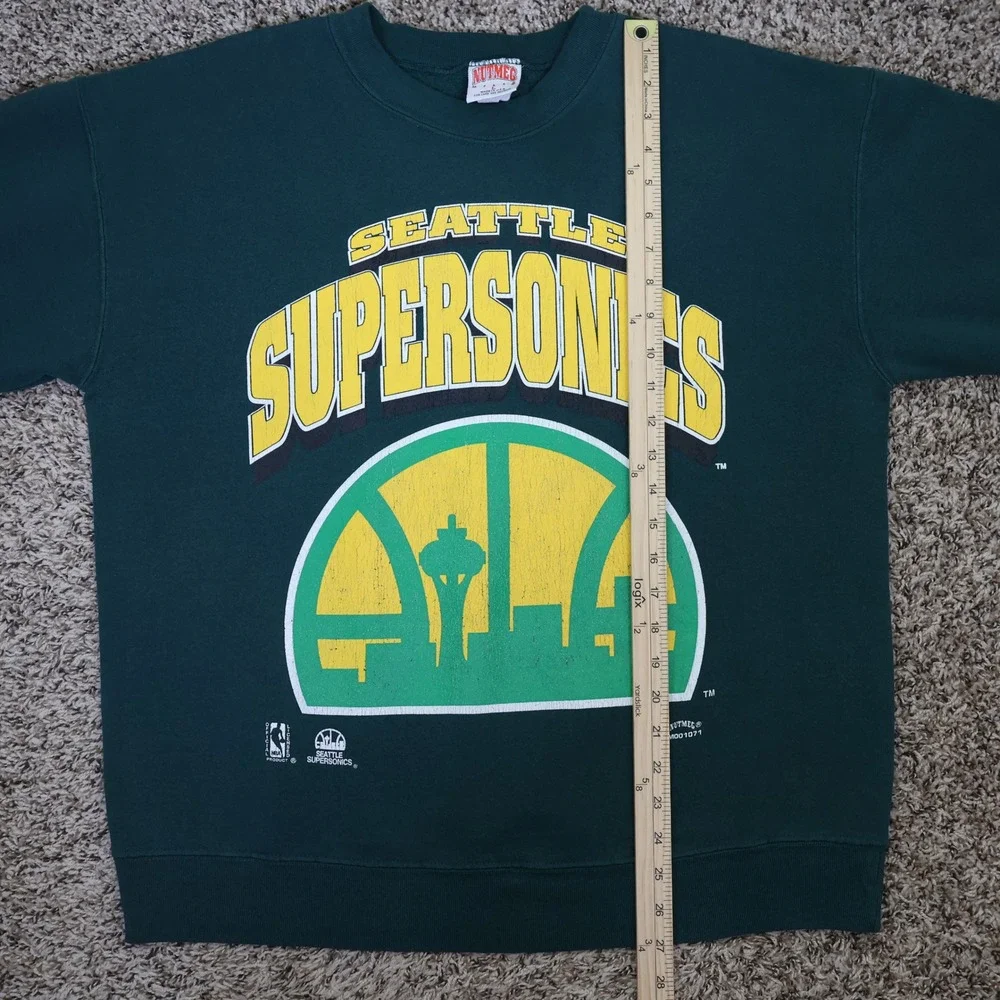Vintage 90s Seattle SuperSonics Nutmeg Sweatshirt Size L NBA Basketball Green - Picture 9 of 11